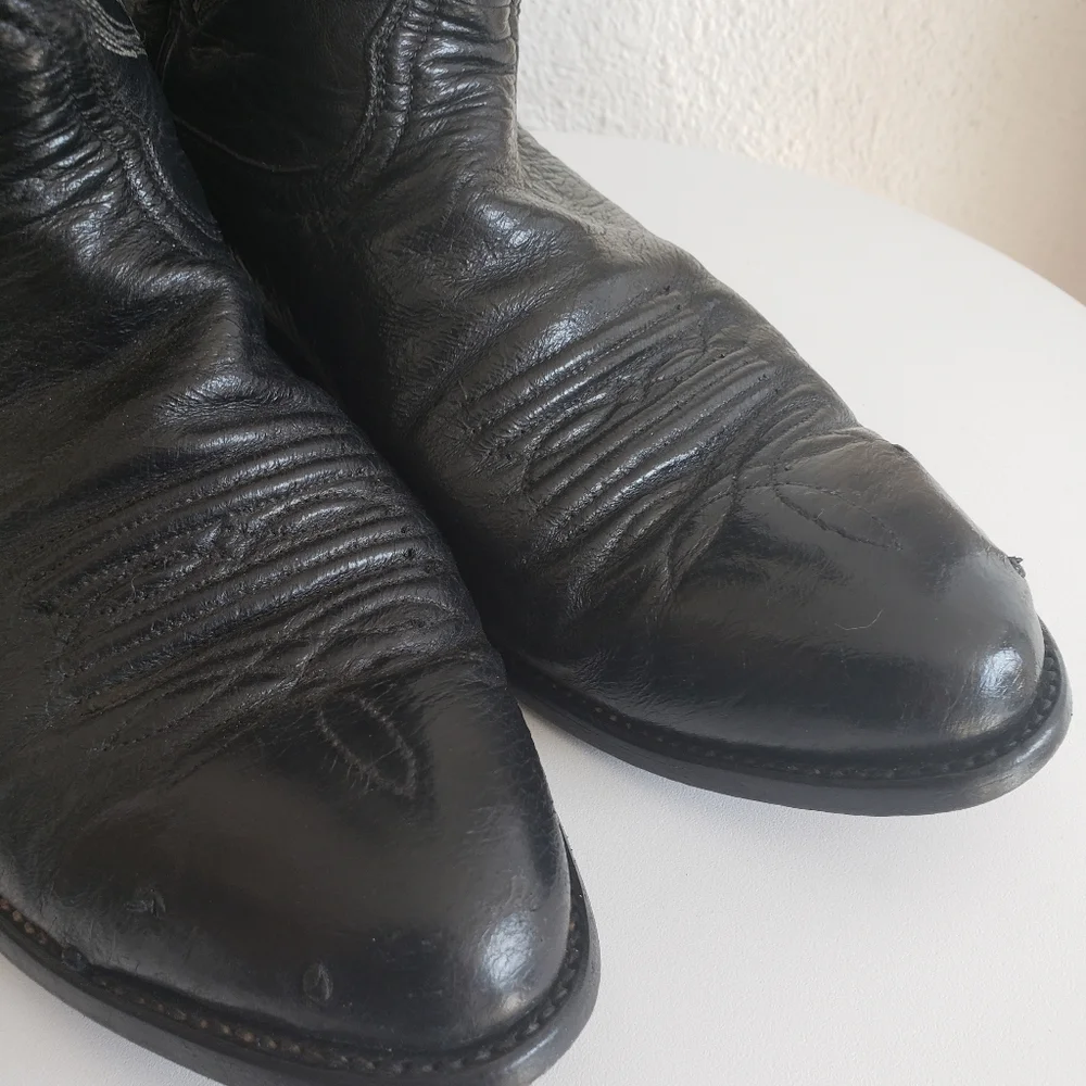 Nocona Western Cowboy Rancho Black Leather Stitch Flame Boots
